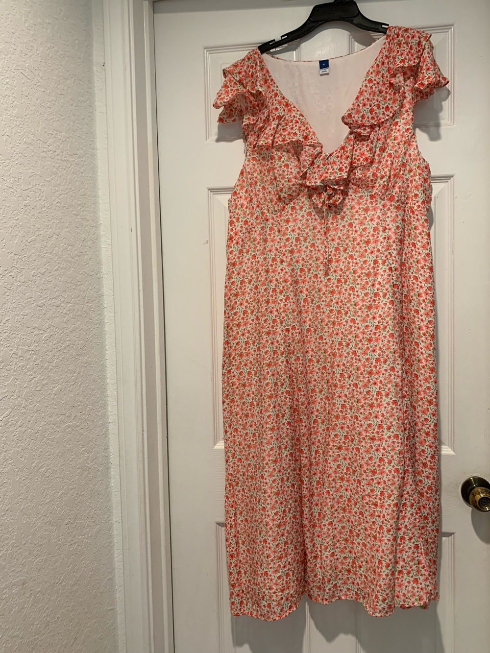 Old Navy Coral Pink Floral Ruffle Midi Dress
